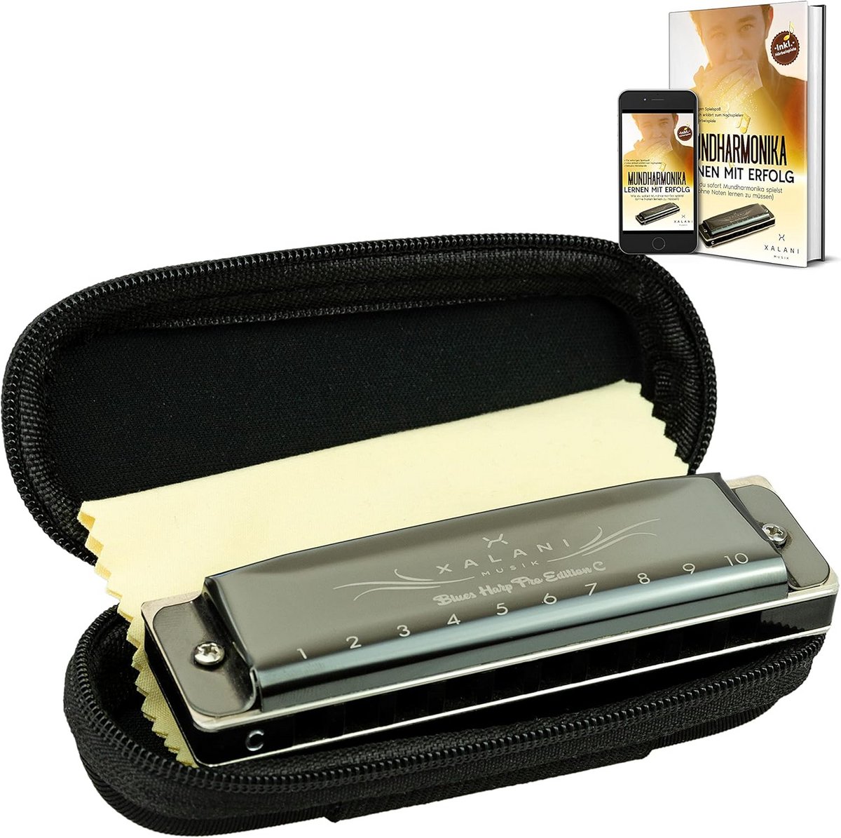 Mondharmonica met Soft Case, Onderhoudsdoek en Gratis E-book in C-majeur