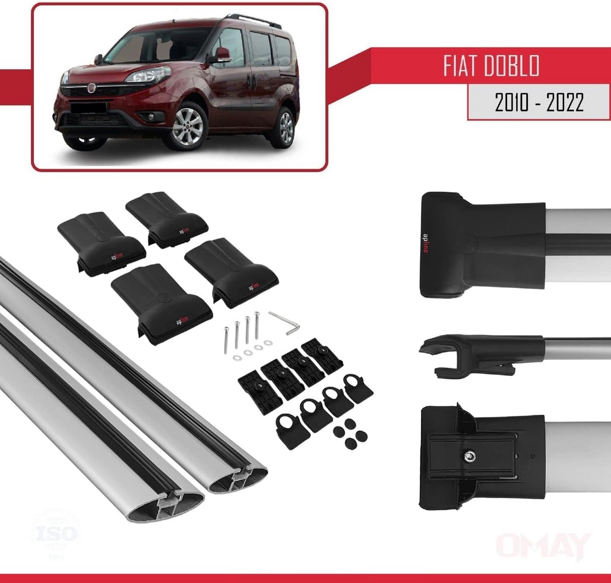 Dakdrager voor Fiat Doblo 2 (2010-2022) - Aluminium Spoorstaven voor Fietsen, Ski's en Dakkoffers thumbnail 5