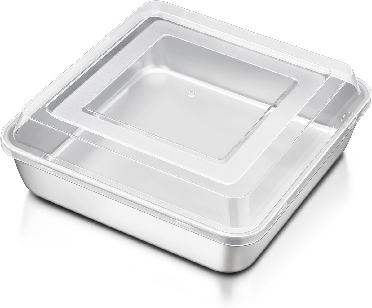 Vierkante Bakvorm 24 x 24 cm met Deksel - Roestvrij Staal Gebakvorm voor Brownies, Taarten en Lasagne - Vaatwasmachinebestendig