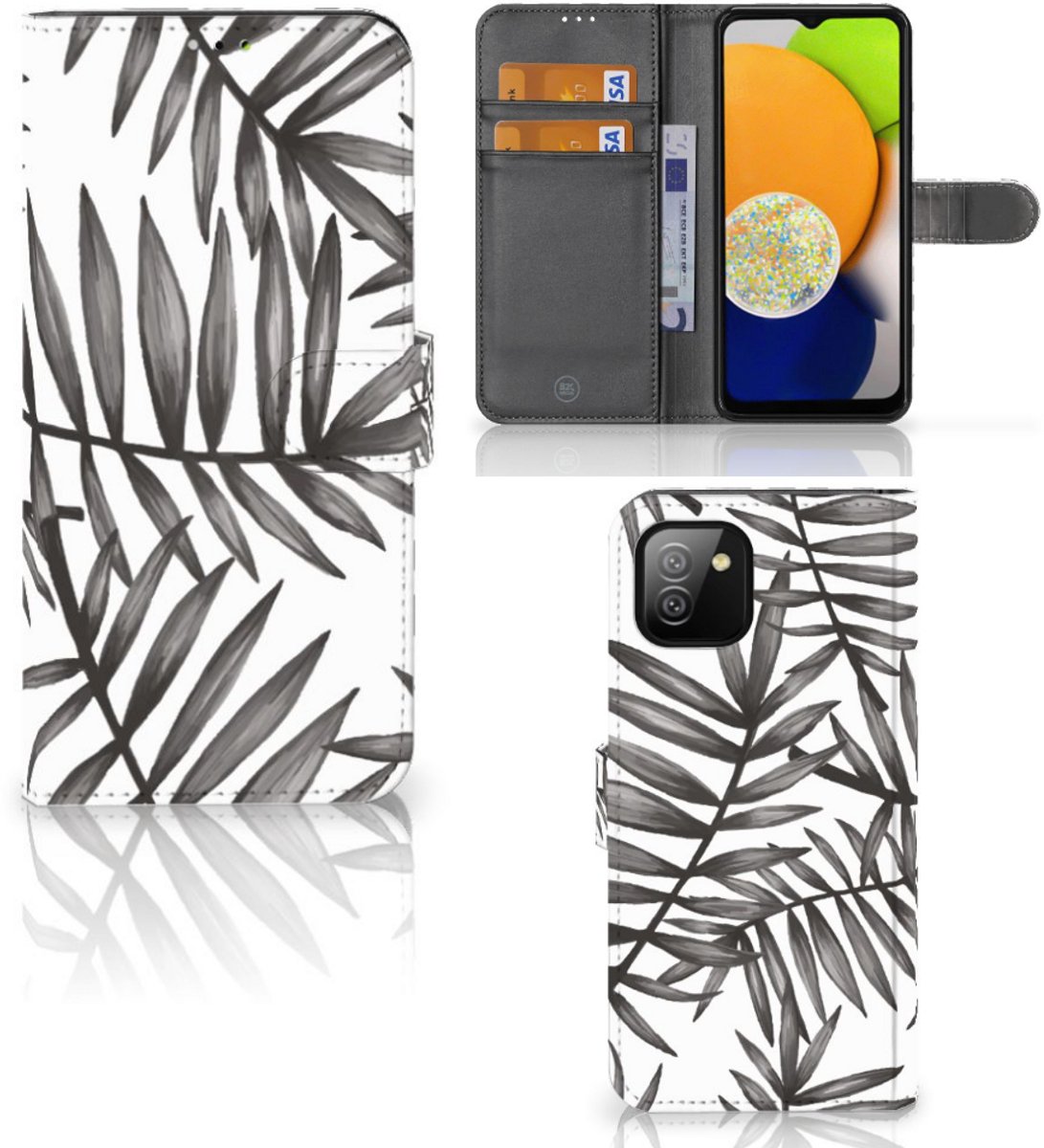Samsung Galaxy A03 Hoesje Leaves Grey