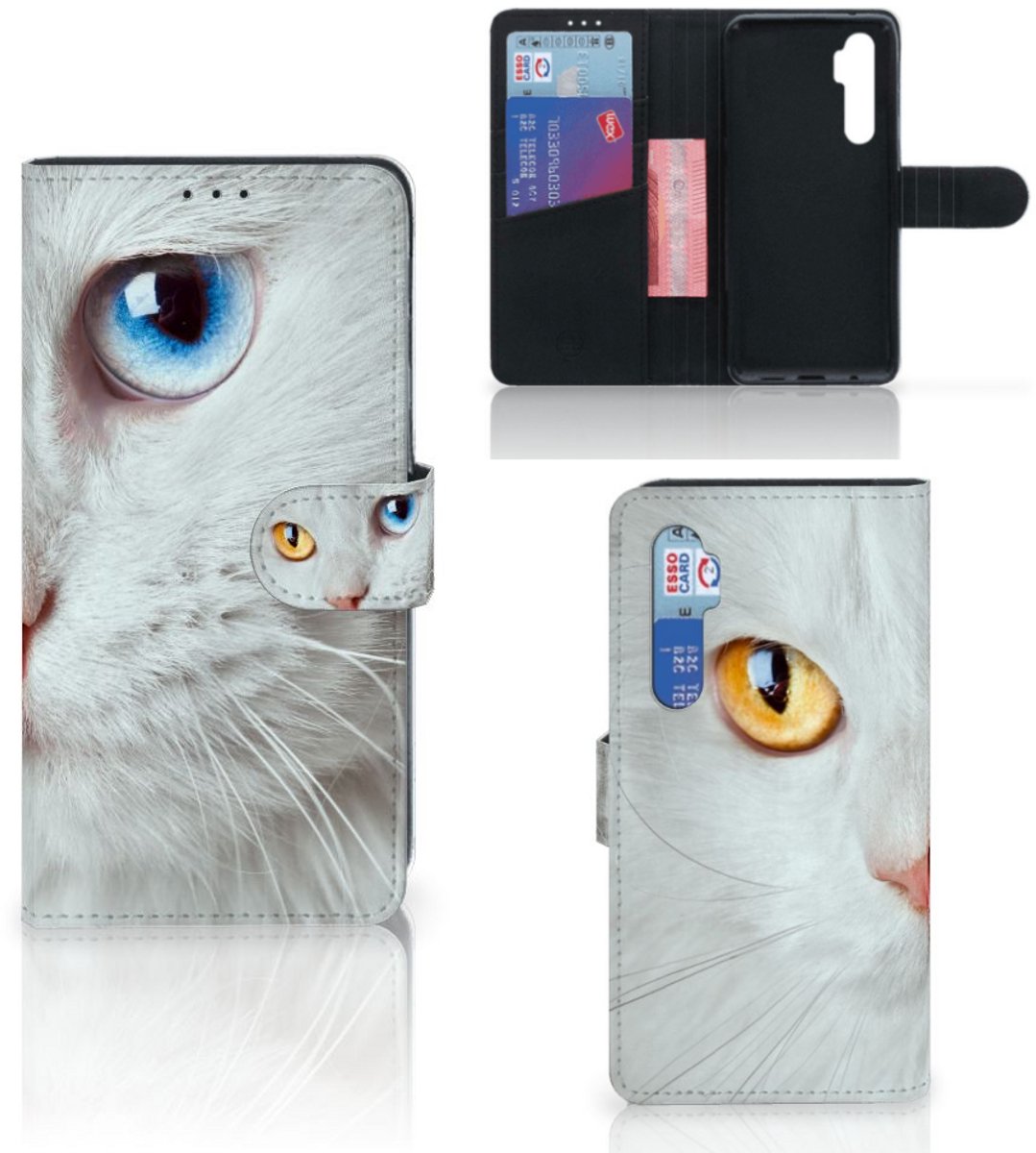 Xiaomi Mi Note 10 Lite Telefoonhoesje met Pasjes Witte Kat