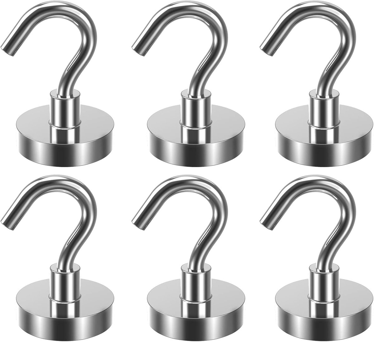 Magneethaken Set - Neodymium Magneten 34 kg - Extra Sterk 32 mm - 6 Stuks