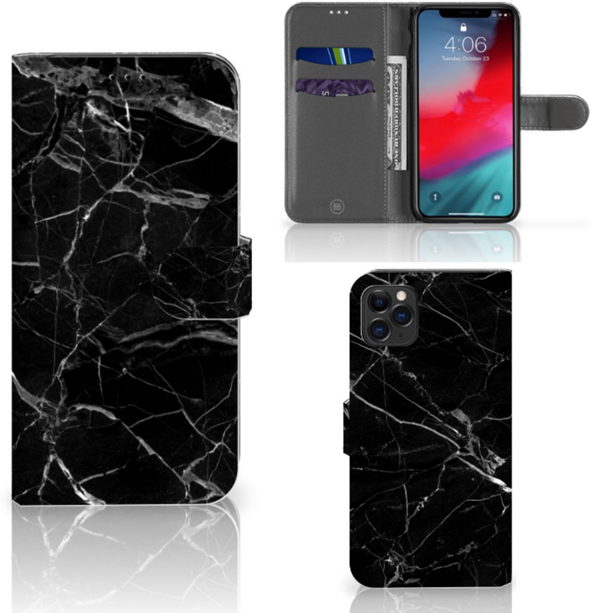 Apple iPhone 11 Pro Max Bookcase Marmer Zwart - Origineel Cadeau Vader