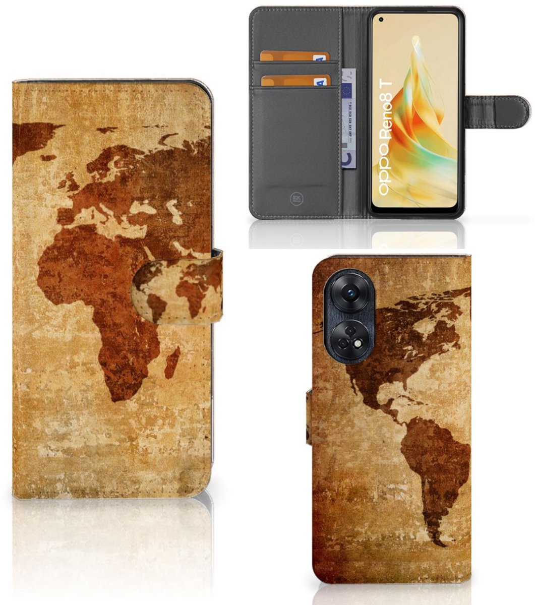 Book Case voor OPPO Reno8 T 4G Flip Cover Wereldkaart