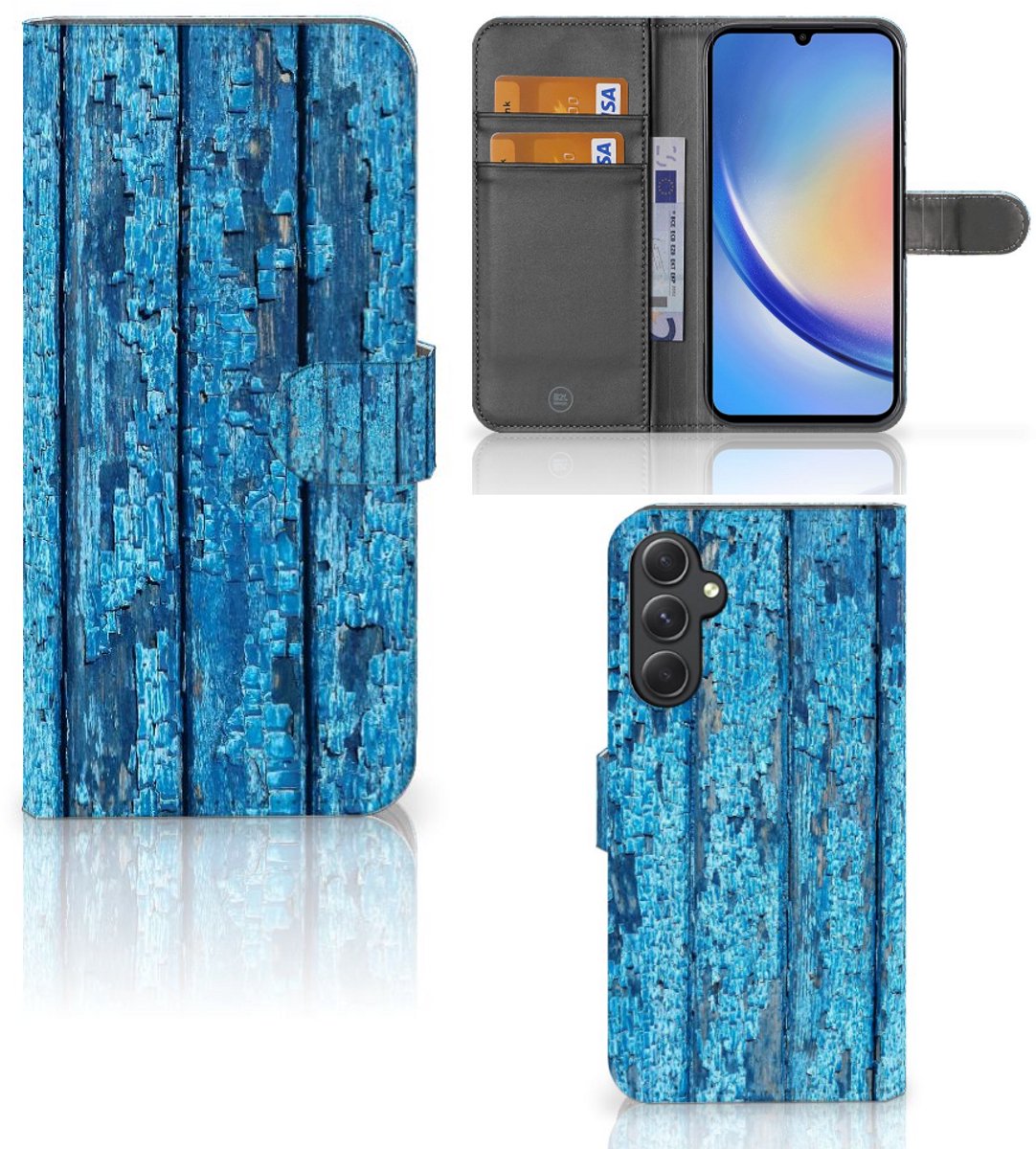 Book Case voor Samsung Galaxy A24 4G Book Style Case Wood Blue