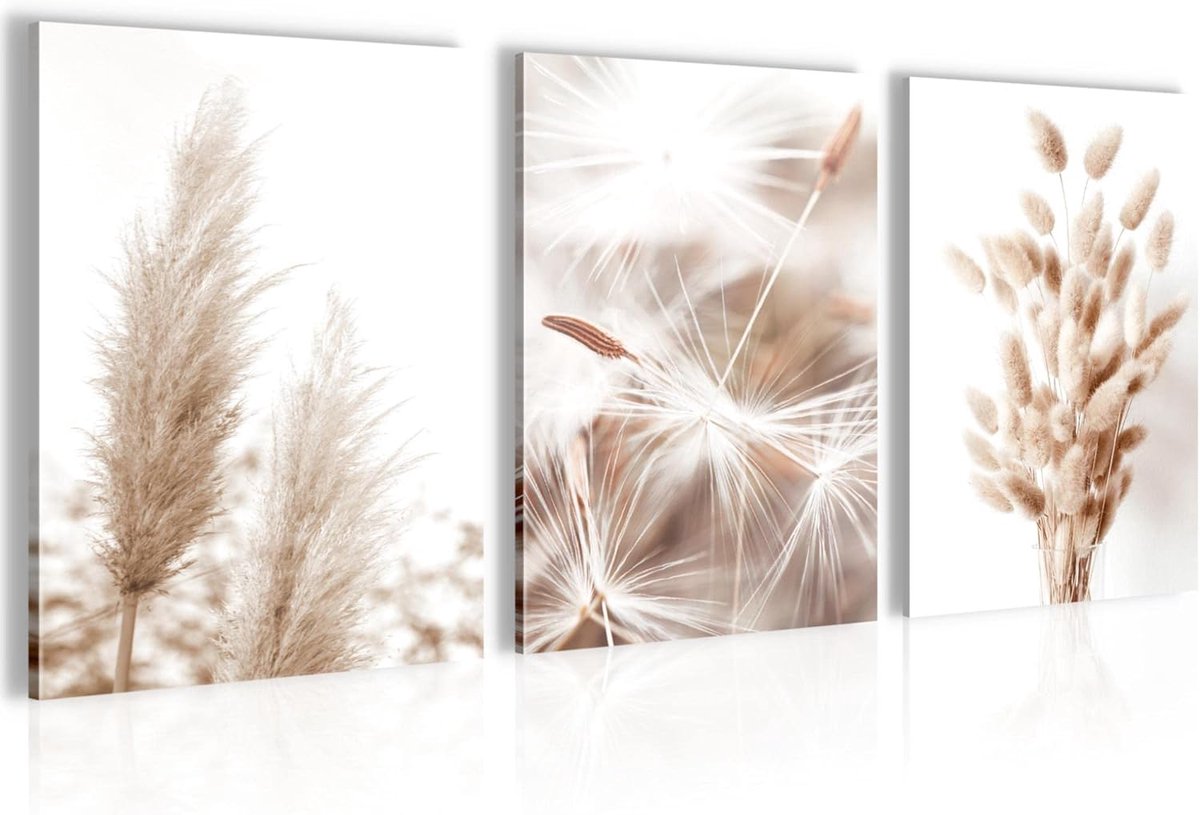 Schilderijen Set - Wanddecoratie - Woonkamer Inrichten - Klaar Om Op Te Hangen - 98 x 40 cm - Beige