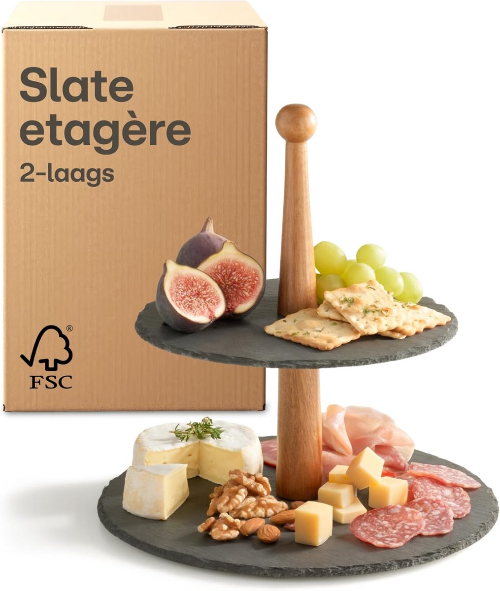Elegante 2-laags serveerschaal van acaciahout voor desserts en fruit