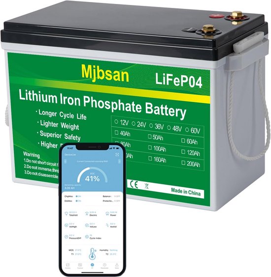 12V 300Ah LiFePO4 Auto Accu met Bluetooth en 200A BMS - Diepe Cyclus Lithium Accu voor Kamperen, Boot en Zonne-energie