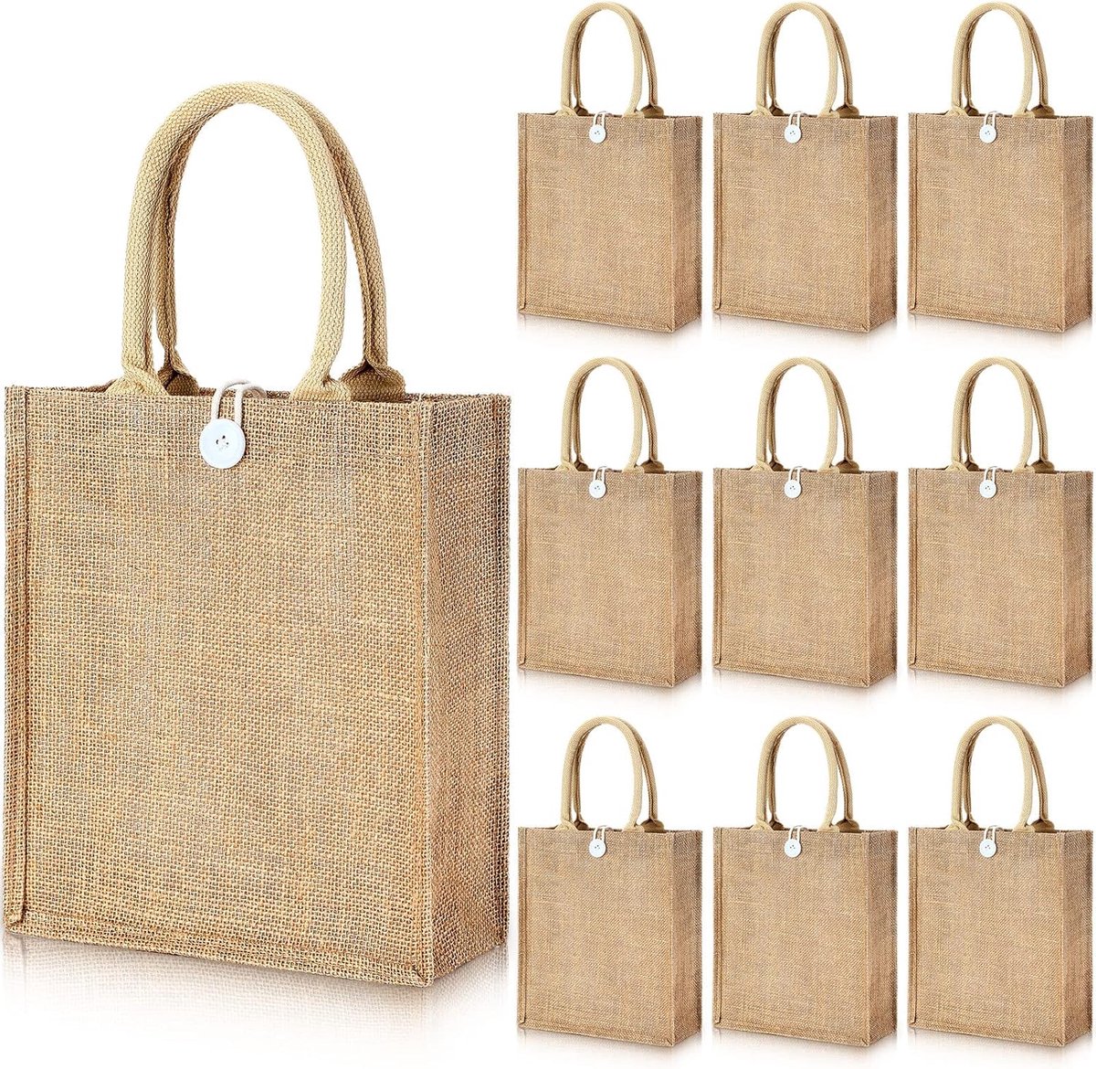 Herbruikbare Jute Draagtassen Set van 10 - Perfect voor Bruiloften, Feesten en Winkelen