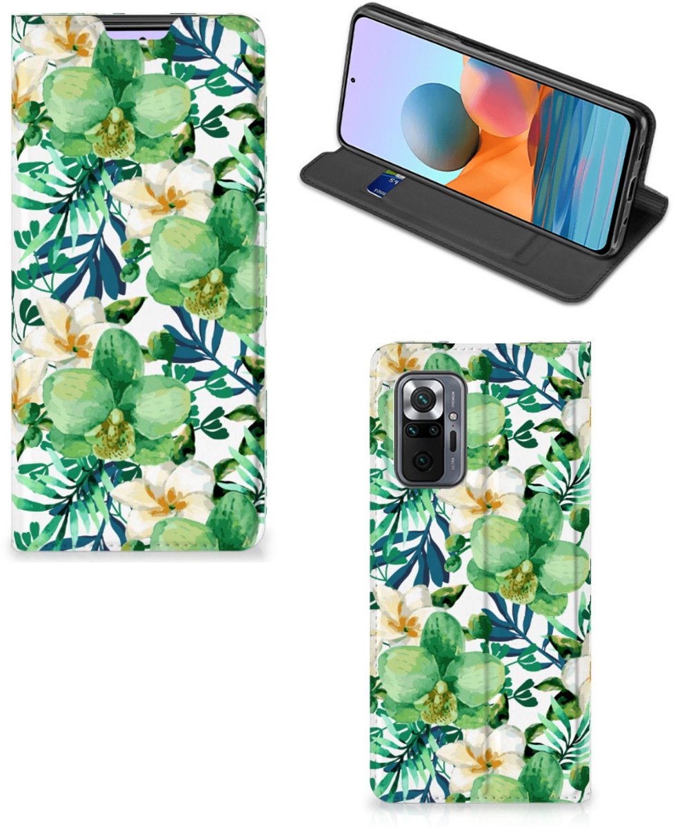 Standcase Hoesje voor Xiaomi Redmi Note 10 Pro Smart Cover Orchidee Groen