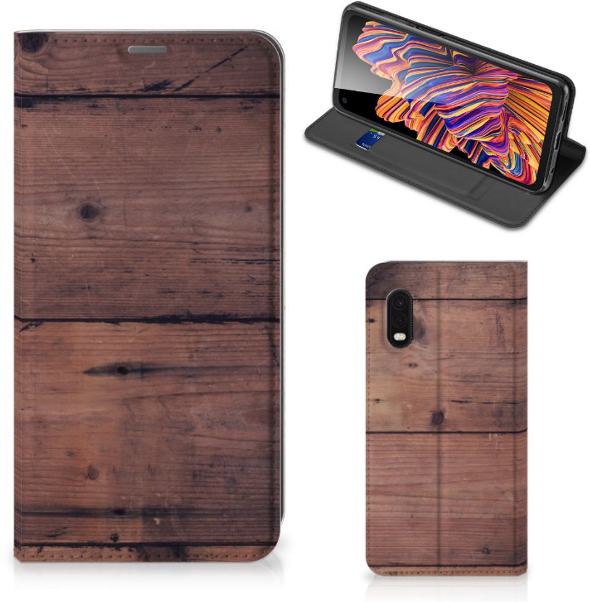 Standcase Hoesje voor Samsung Xcover Pro Book Wallet Case Old Wood