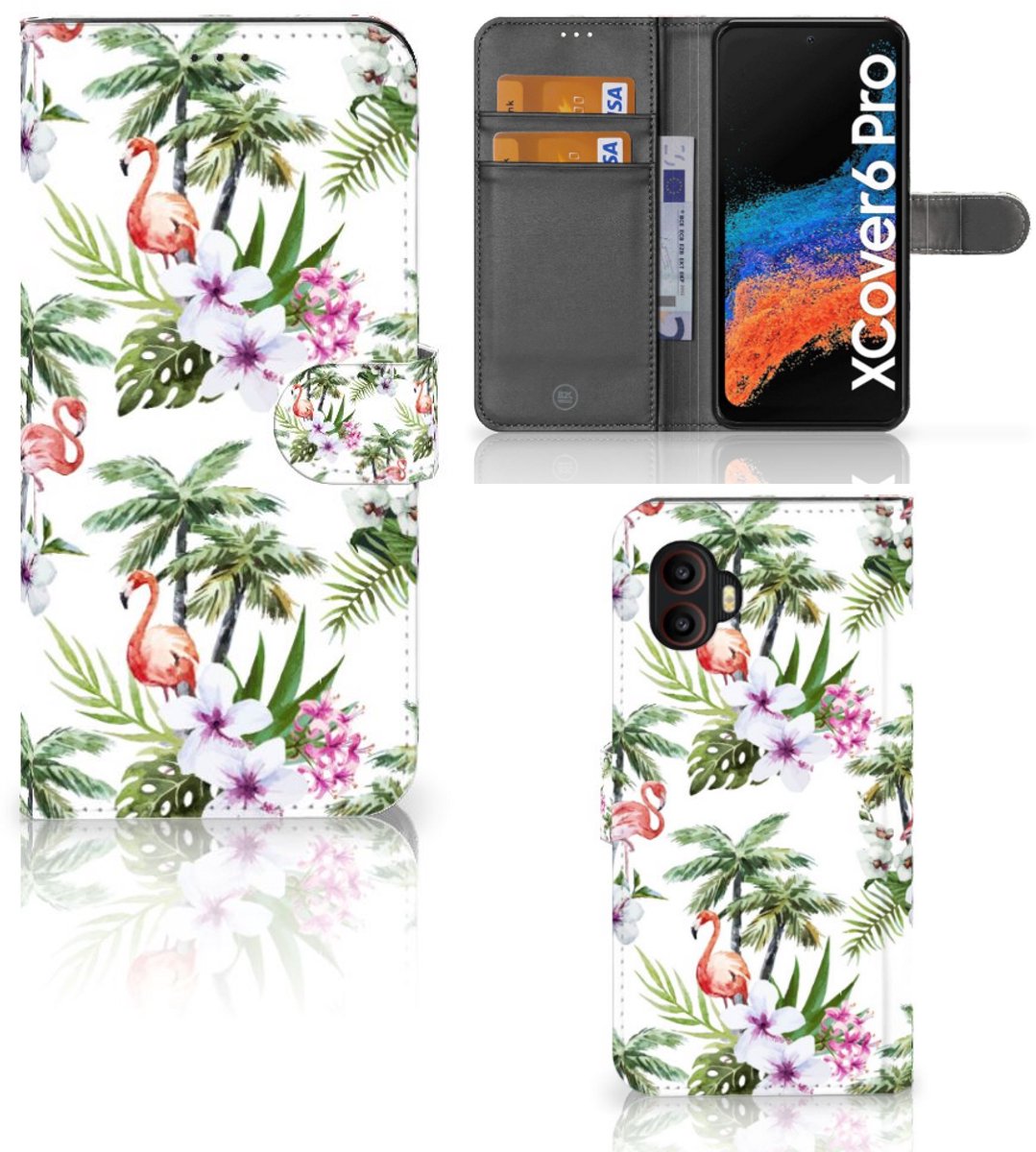 Samsung Galaxy Xcover 6 Pro Telefoonhoesje met Pasjes Flamingo Palms
