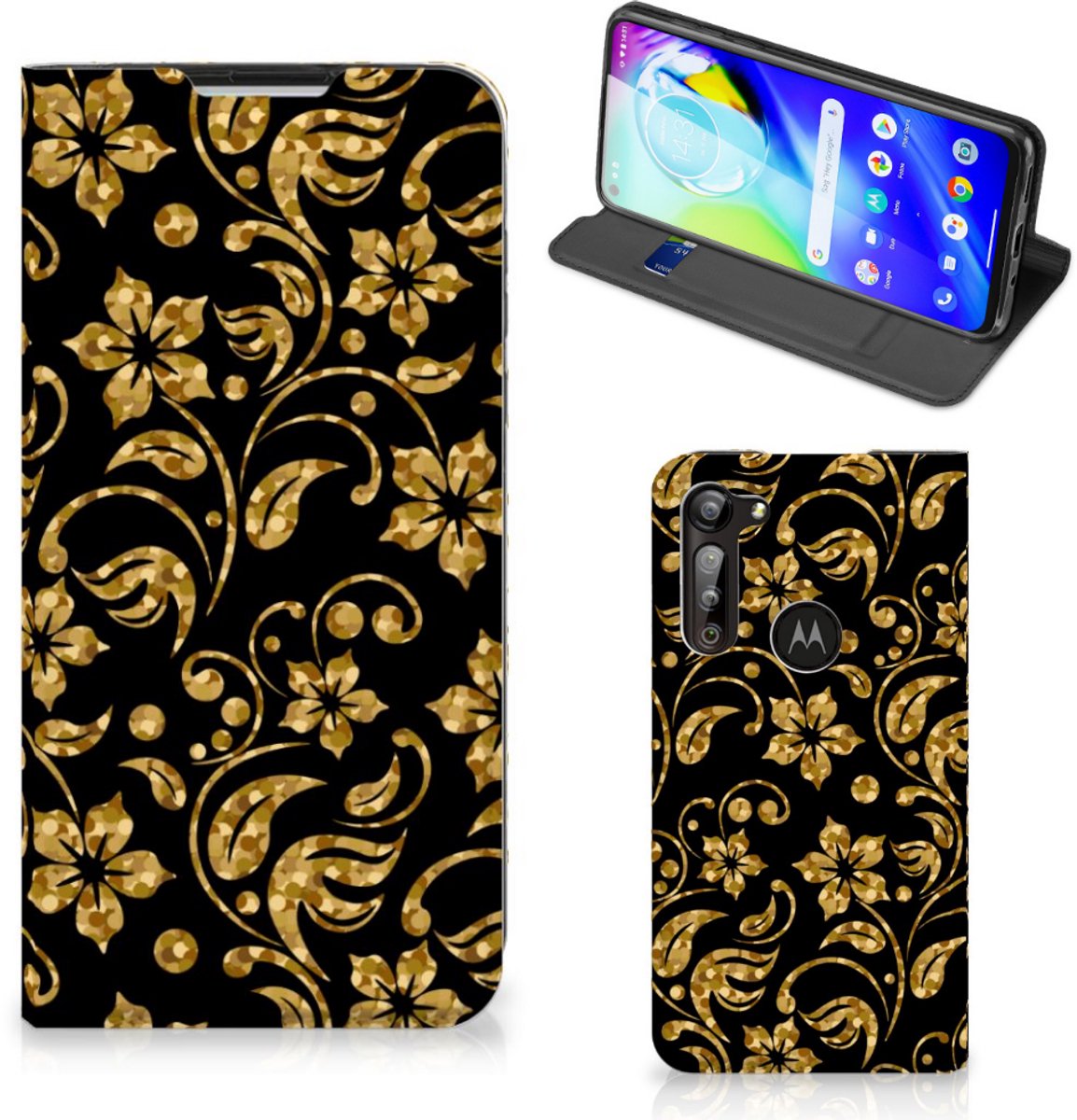 Motorola Moto G8 Power Smart Cover Gouden Bloemen