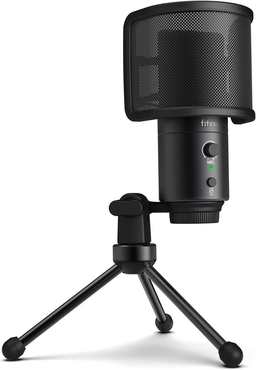 USB Condensatormicrofoon voor PC, MAC, PS4 en PS5 met Popfilter en Mute