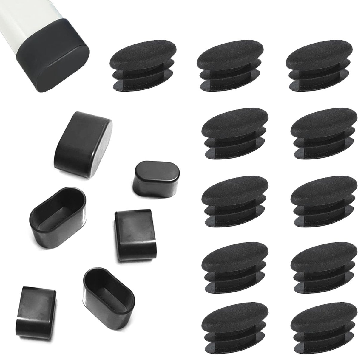 Kunststof bureaustoelpoten 15 x 30 mm - Ovale doppen voor meubels (20 stuks) - Vloerbescherming en meubelpads