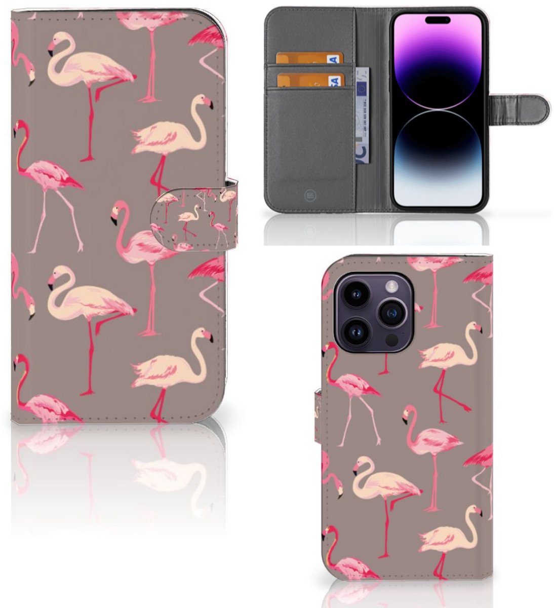iPhone 15 Pro Max Telefoonhoesje met Pasjes Flamingo