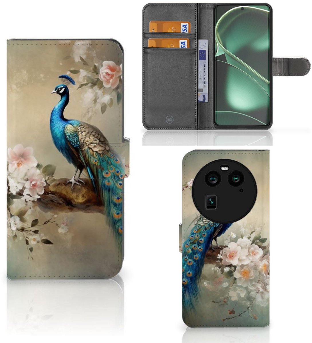 Boekhoesje voor Telefoonhoesje met Pasjes voor OPPO Find X6 Vintage Pauwen