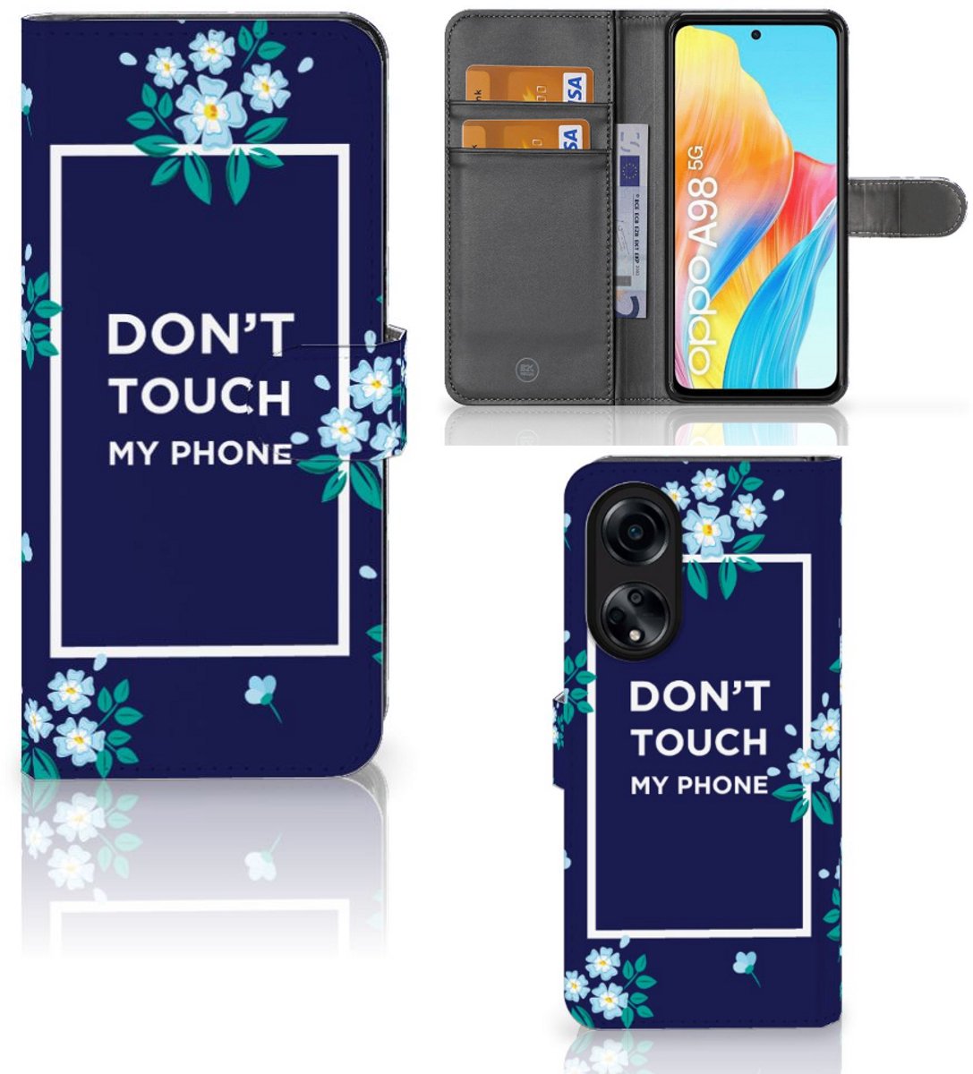 OPPO A98 5G Portemonnee Hoesje Flowers Blue DTMP