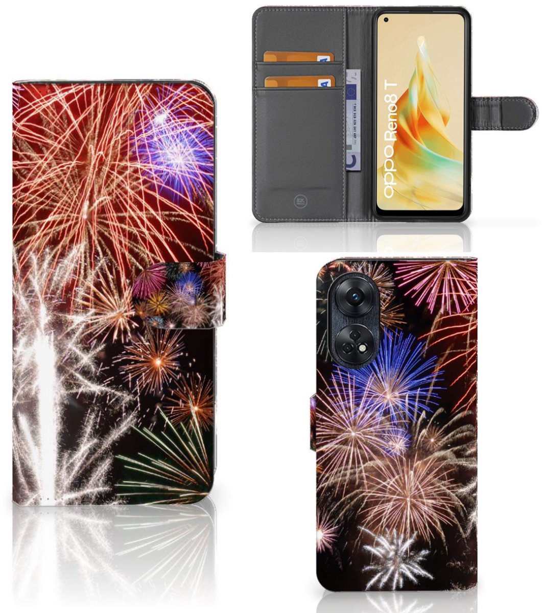 OPPO Reno8 T 4G Wallet Case met Pasjes Vuurwerk