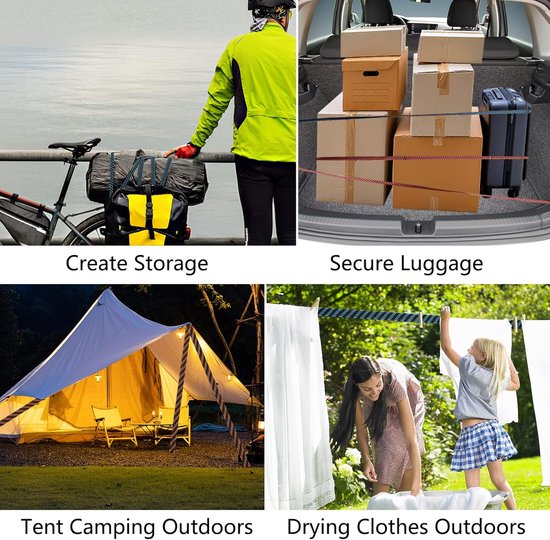Elastisch touw met haken - 3 stuks, 2 meter voor auto, fiets, motor en camping — afbeelding 4