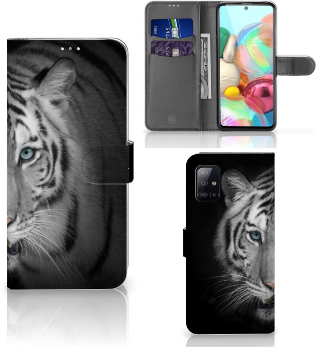 Samsung Galaxy A71 Telefoonhoesje met Pasjes Tijger