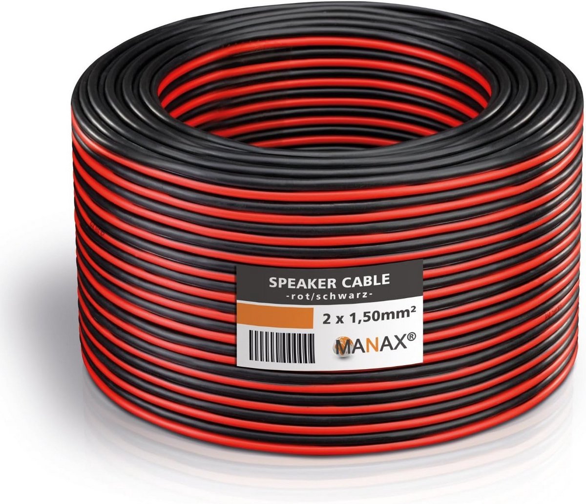 Speaker kabel 2 x 1.5 mm² rood/zwart 20 m rol