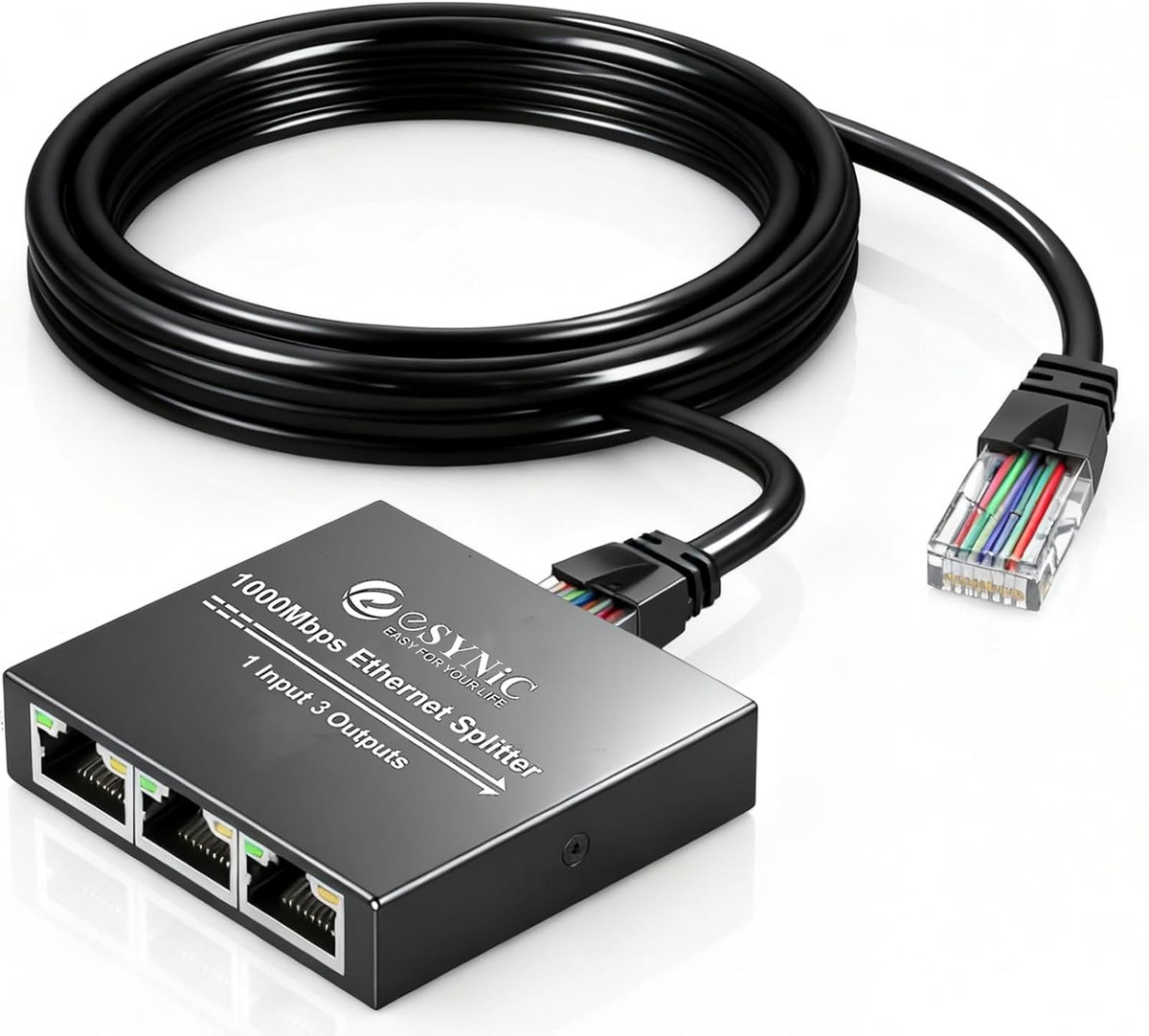 Gigabit Ethernet Splitter 1 In 3 Poorten met RJ45 Netwerkkabel en Type-C Stroomkabel 1000Mbps