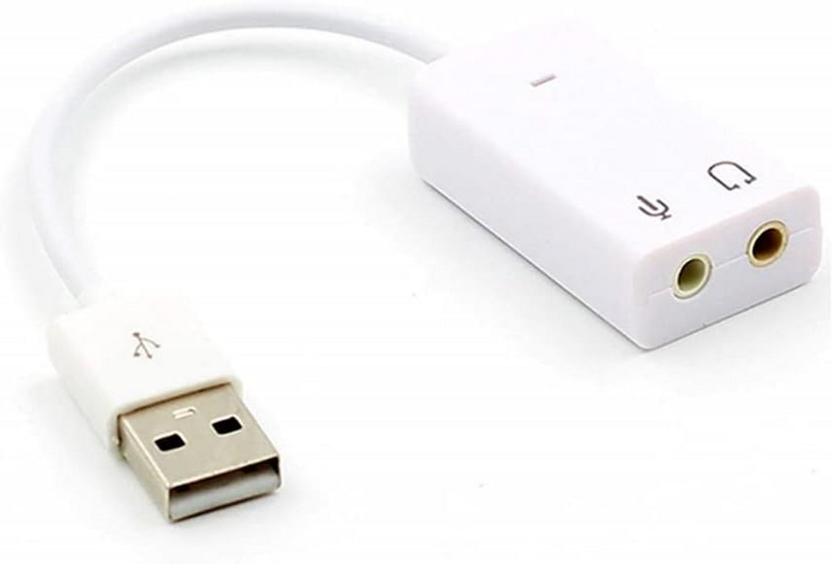 USB 2.0 Geluidskaart Adapter met 3.5mm Jack voor PC - Wit