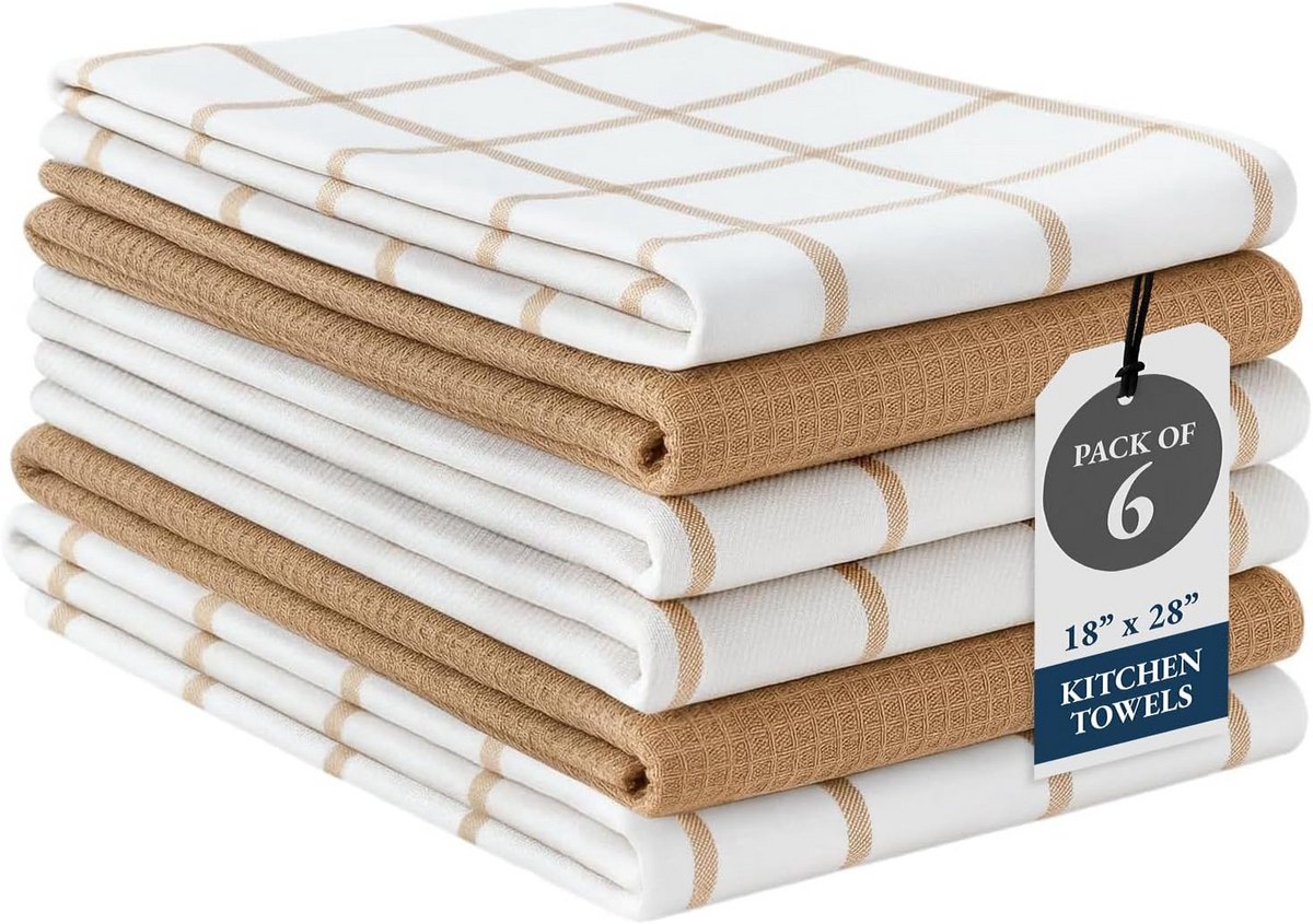 Katoenen Keukenhanddoeken 6 Pack - Indigo Gestreept, Sterk en Sneldrogend, 45,7 cm x 71 cm