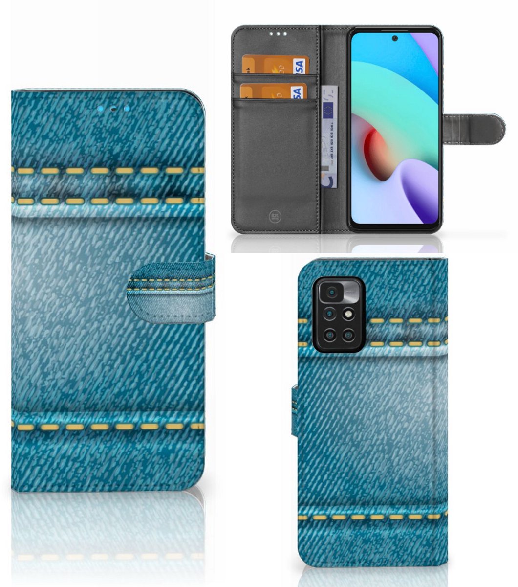 Xiaomi Redmi 10 Wallet Case met Pasjes Jeans