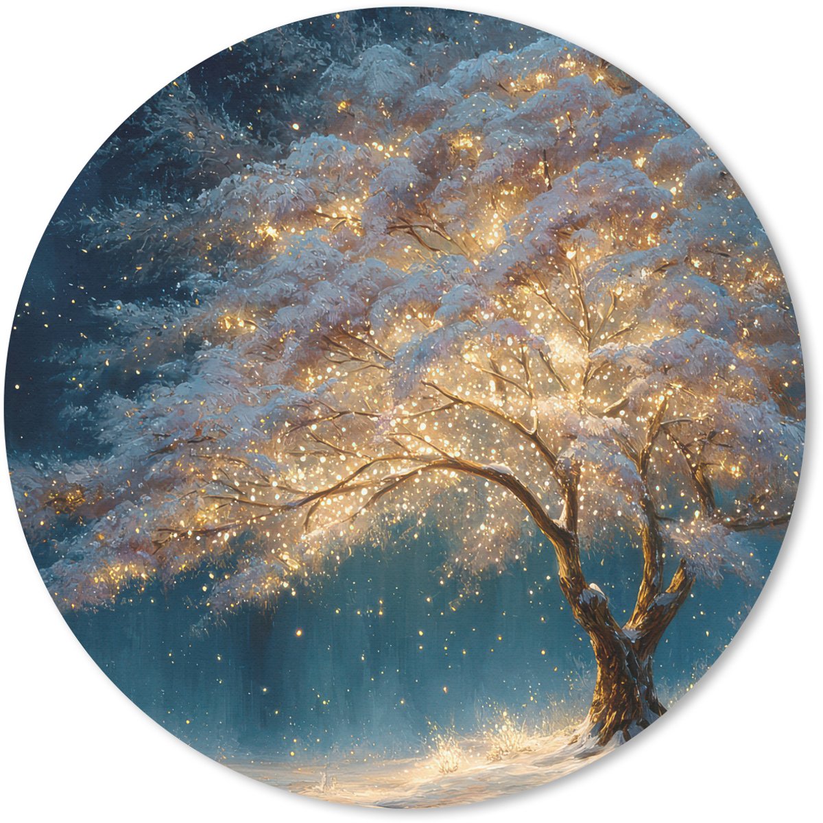 Muismat rond 30x30 cm - Mousepad Levensboom - Nacht - Donker - Blauw - Ronde muismatten