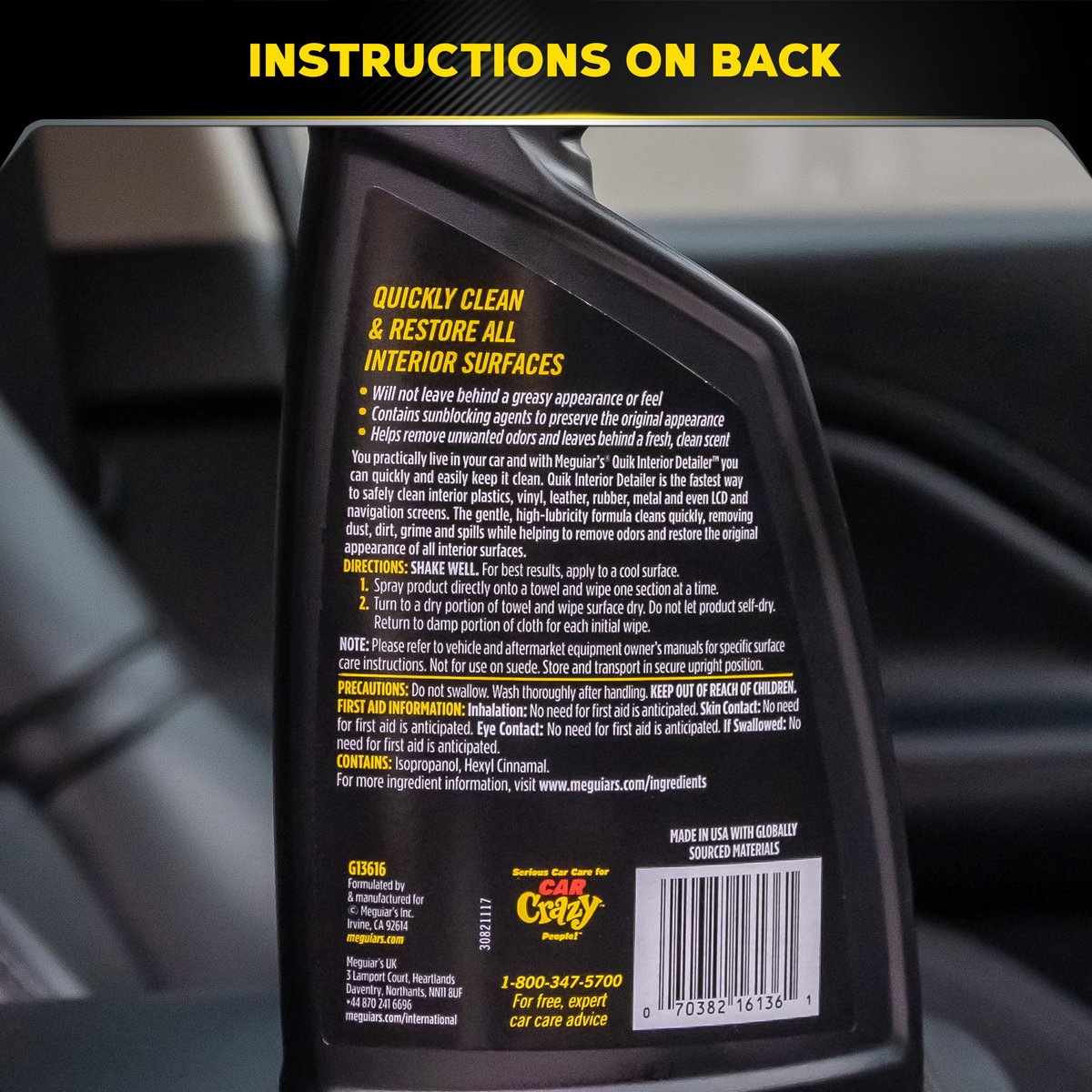 Meguiar’s Quik Interior Detailer 473ml – Interieurreiniger Auto – Voor Leer, Kunststof & Vinyl – Natuurlijke Finish – foto 3