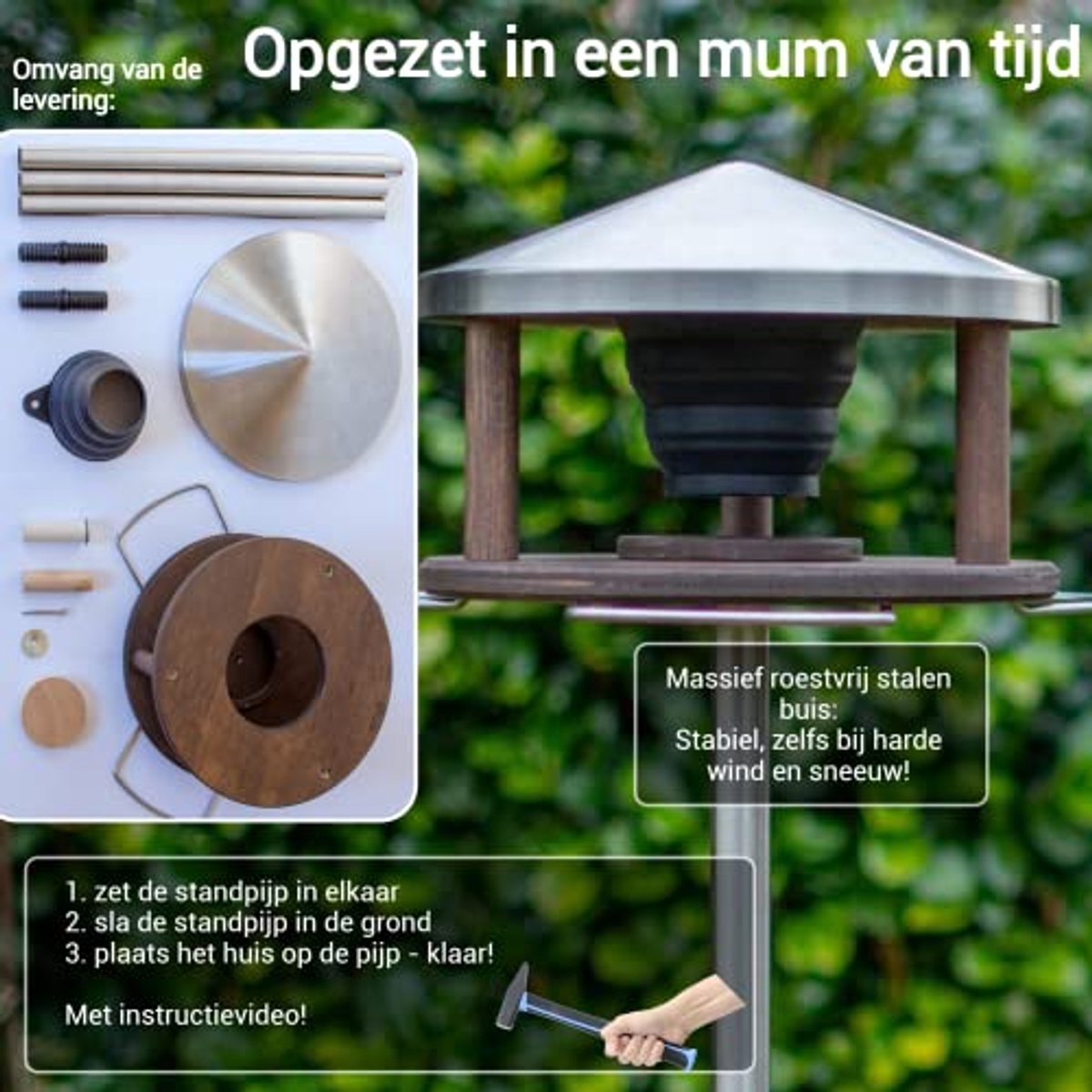 Roestvrijstalen Vogelhuis Met Stand - Weerbestendig, Grote Vogelvoeder met Stand