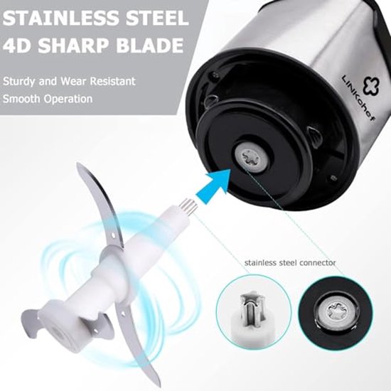Mini Food Chopper 400W - Elektrische Groentehakker en Babyvoeding Chopper met Roestvrijstalen Kom van MINI — afbeelding 4
