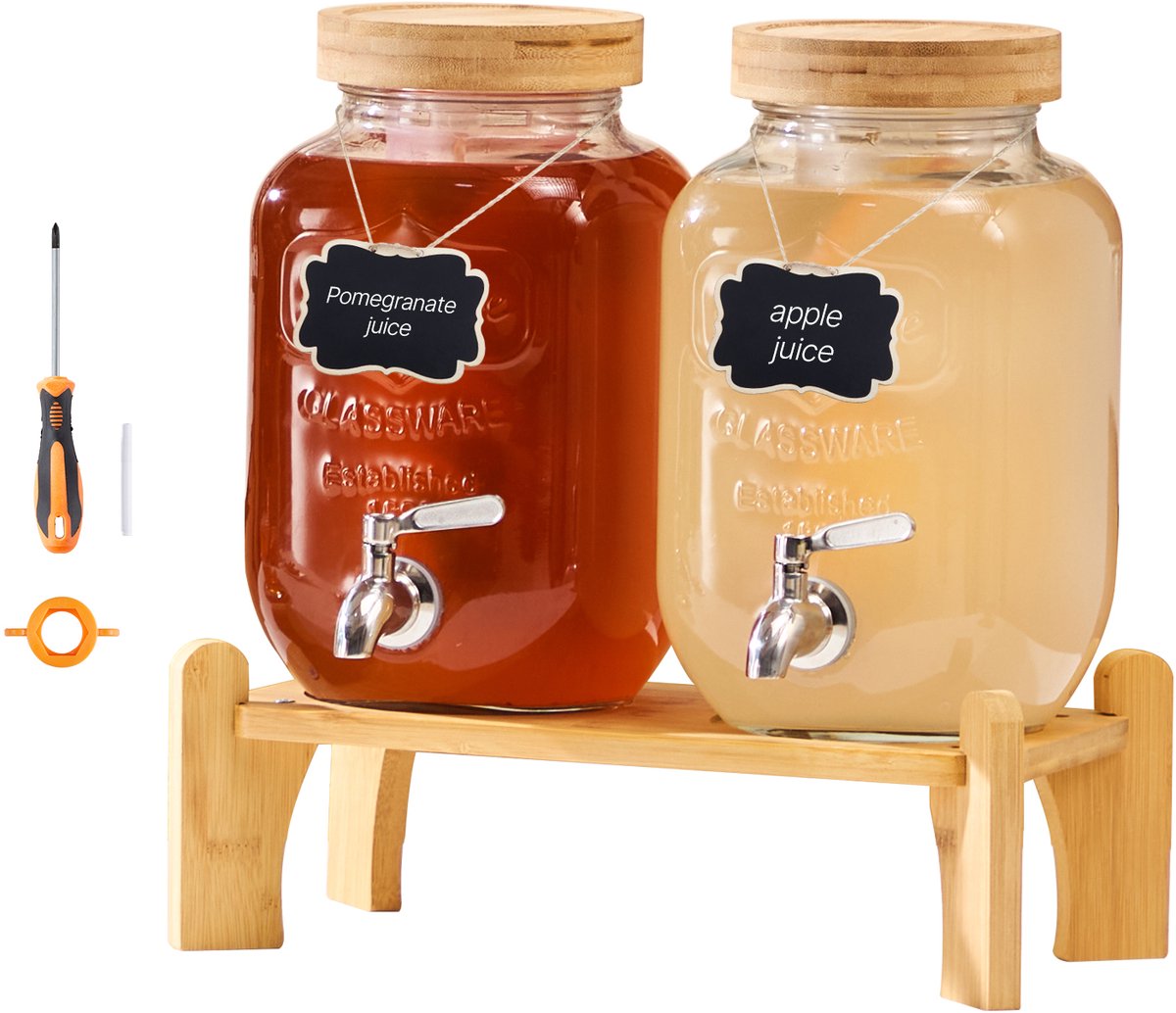 VEVOR Drankdispenser 2x3,8l Sapdispenser Met Kraan voor Feesten Bars Glas