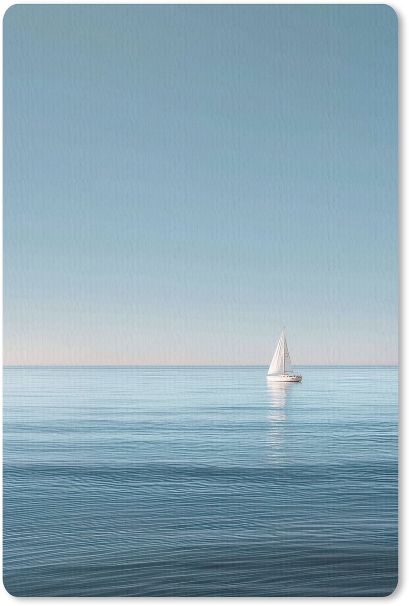 Muismat 18x27 cm - Mousepad Zeilbootje - Kalme zee - Helderblauwe hemel - Muismatten