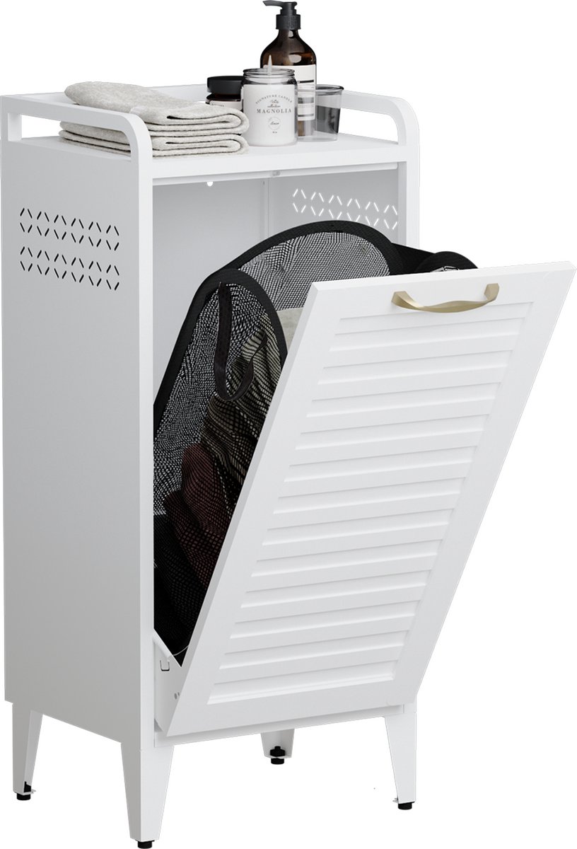 VEEHAUS® Tessi Wasmand - Luxe Wasverzamelmand – Wasbox – Ergonomisch Uitneembare Zak – Metalen Frame van Hoogwaardig Staal - 42 x 35 x 93 cm – Wit