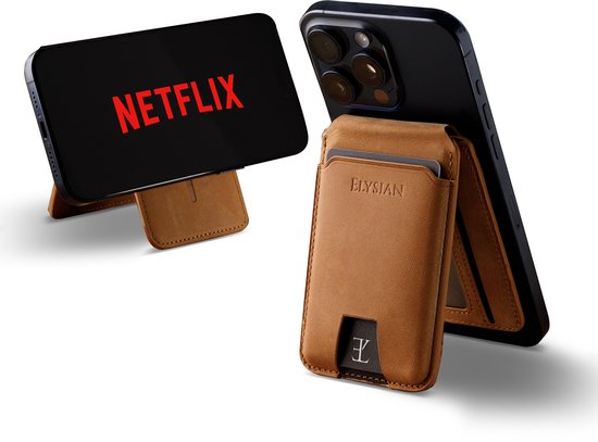 Elysian - Porte-cartes magnétique adapté à MagSafe - Porte-cartes pour 5 cartes - Portefeuille MagSafe Marron - Cuir de Premium - RFID - Emballage cadeau de Luxe - Convient pour iPhone 12/13/14/15/16