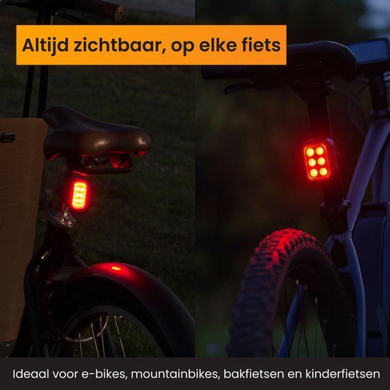 Fietsverlichting voor of achter, oplaadbaar, fietsverlichting met 8-9