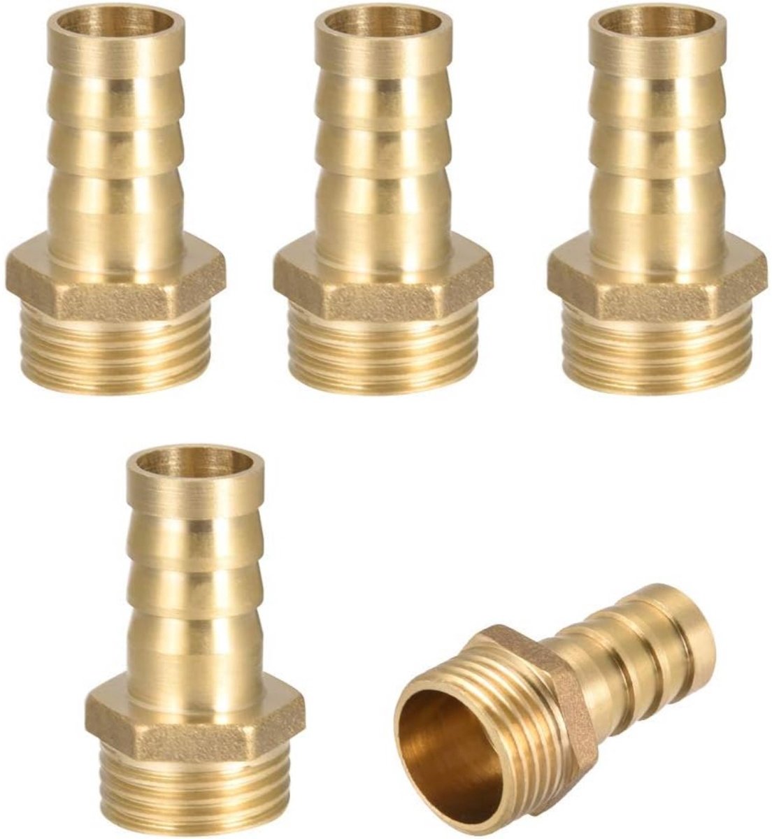 TOVBMUP Slangkoppeling met schroefdraad - Metaal - G1/2" buitendraad - 14 mm recht - Geribbelde spuitmond - Fitting - Schroefverbinding - Draaikoppeling - 5-pack