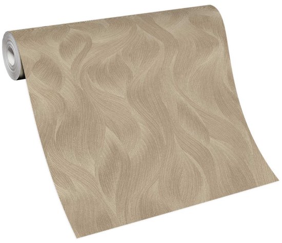 Goudbehang, Elle Decoration behang goud, Elle vliesbehang goud, eenvoudige installatie, luxe behang golven patroon, BRICOFLOR.nl