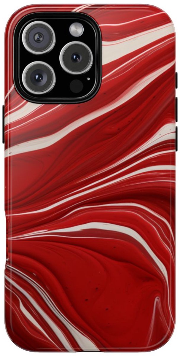 Rood-Wit Vloeiend Abstract Design – Telefoonhoesje Geschikt voor iPhone 16 Pro Max