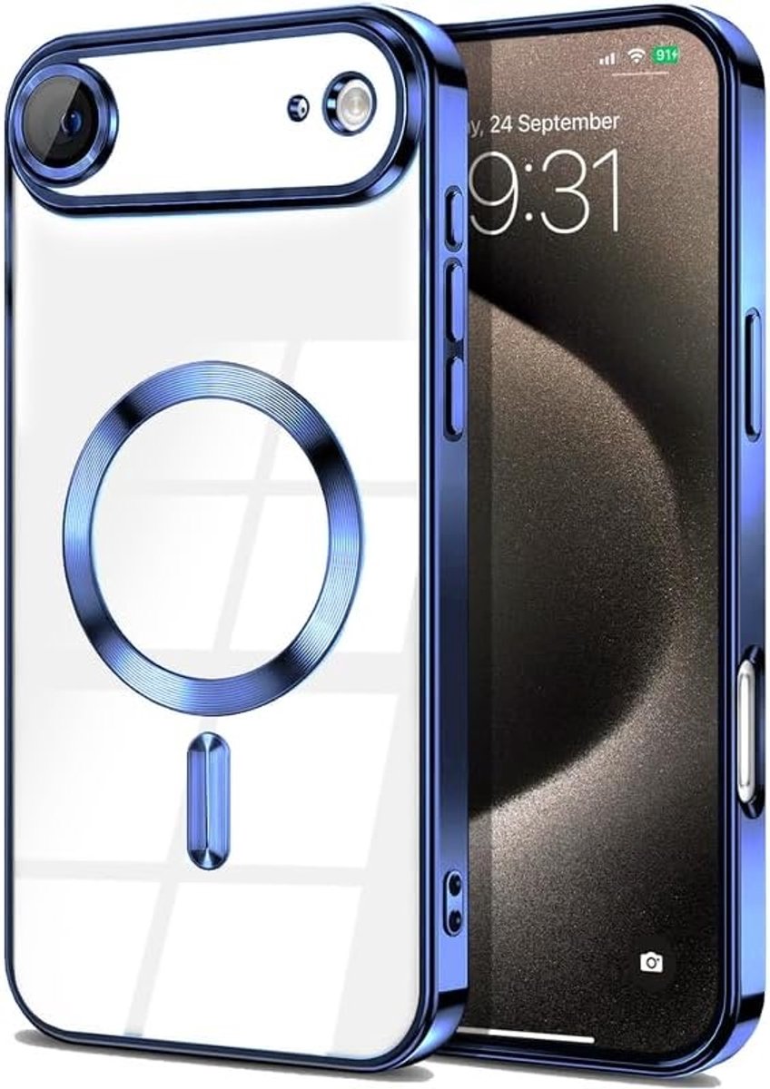 Magsafe Hoesje Geschikt voor iPhone Air hoesje Transparant / Blauw - Lens beschermer – backcover