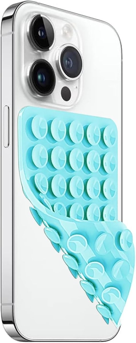 OCTOBUDDY Dubbele siliconen dubbelzijdige zuignap telefoonhoesje afneembare houder - Handsfree, sterke grip houder voor selfies en video's - iPhone en Android compatibel - 2,5 ″ x 3,75 ″, Baby Blue