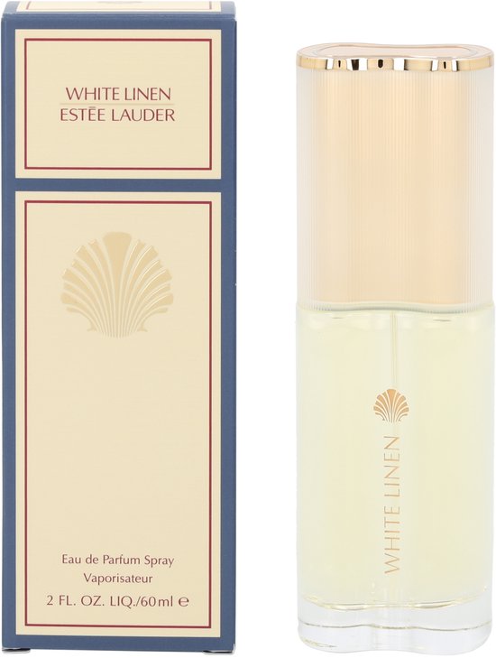 Estée Lauder White Linen Eau de Parfum Spray, 60ml fles met gouden dop en schelpdetail.