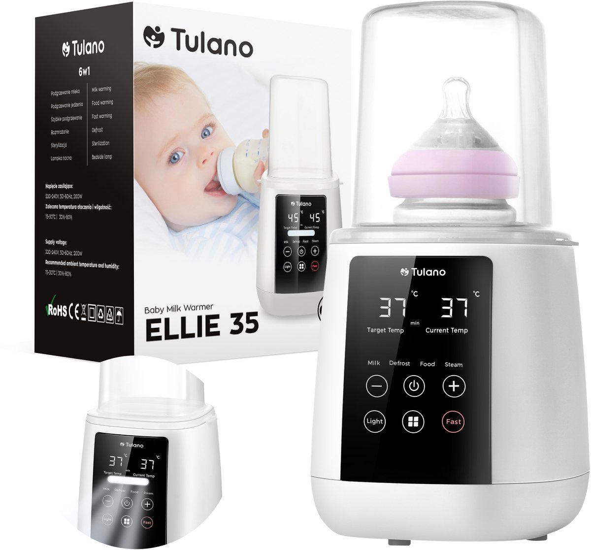 Tulano Ellie 35 Elektrische Flessenwarmer - 6-in-1 Baby Flessenwarmer & Sterilisator