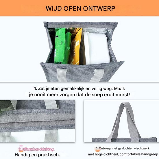 Lunch Tas Isolerend - Draagbare Koeltas voor Werk, School, Reizen & Picknick - Waterdicht Oxford Stof, BPA-vrij Aluminiumfolie, Houdt Eten Warm of Koud van Merkloos — afbeelding 2