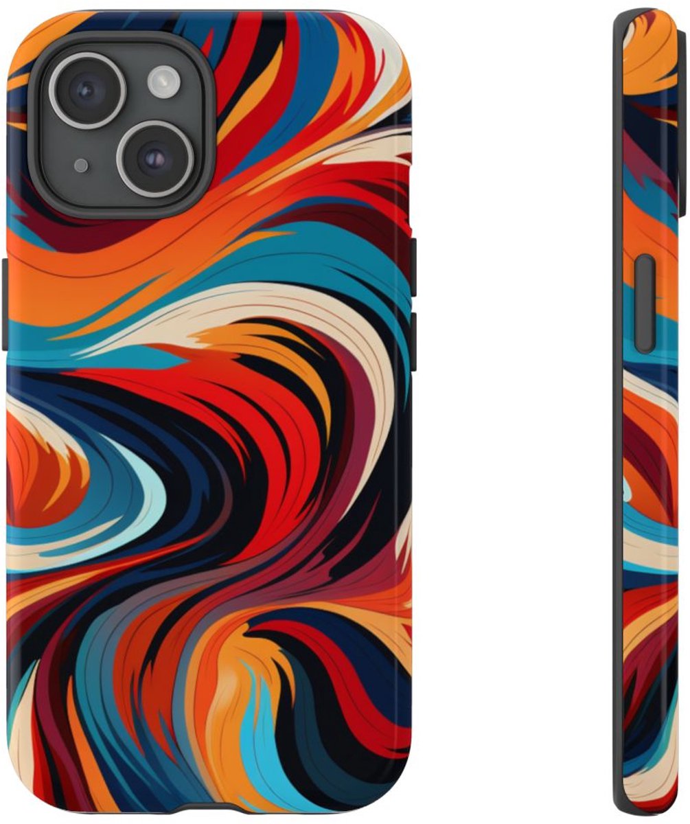 Levendig Abstract Patroon met Zwierige Vormen – Telefoonhoesje Geschikt voor iPhone 15
