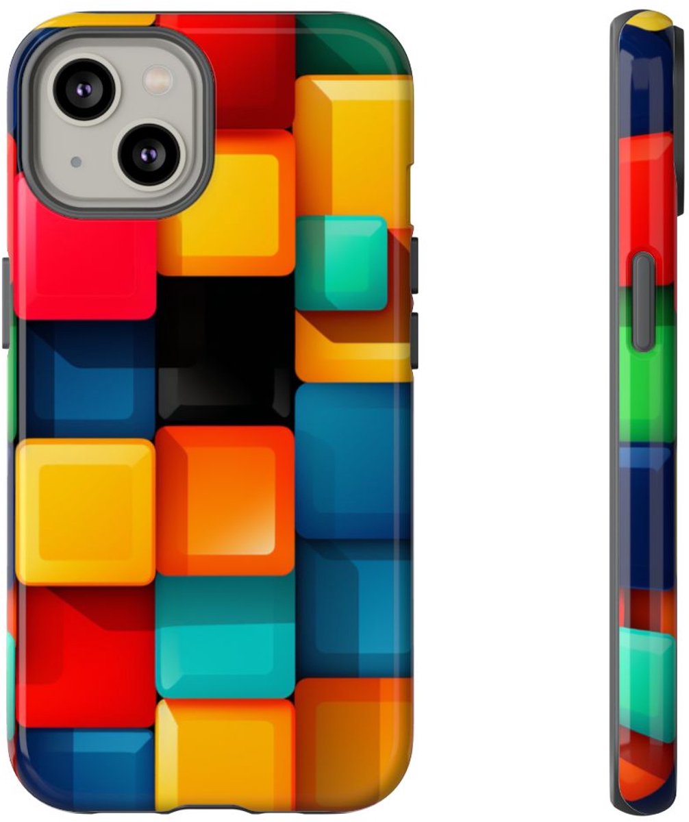 Kleurrijk 3D Vierkantenpatroon – Telefoonhoesje Geschikt voor iPhone 14
