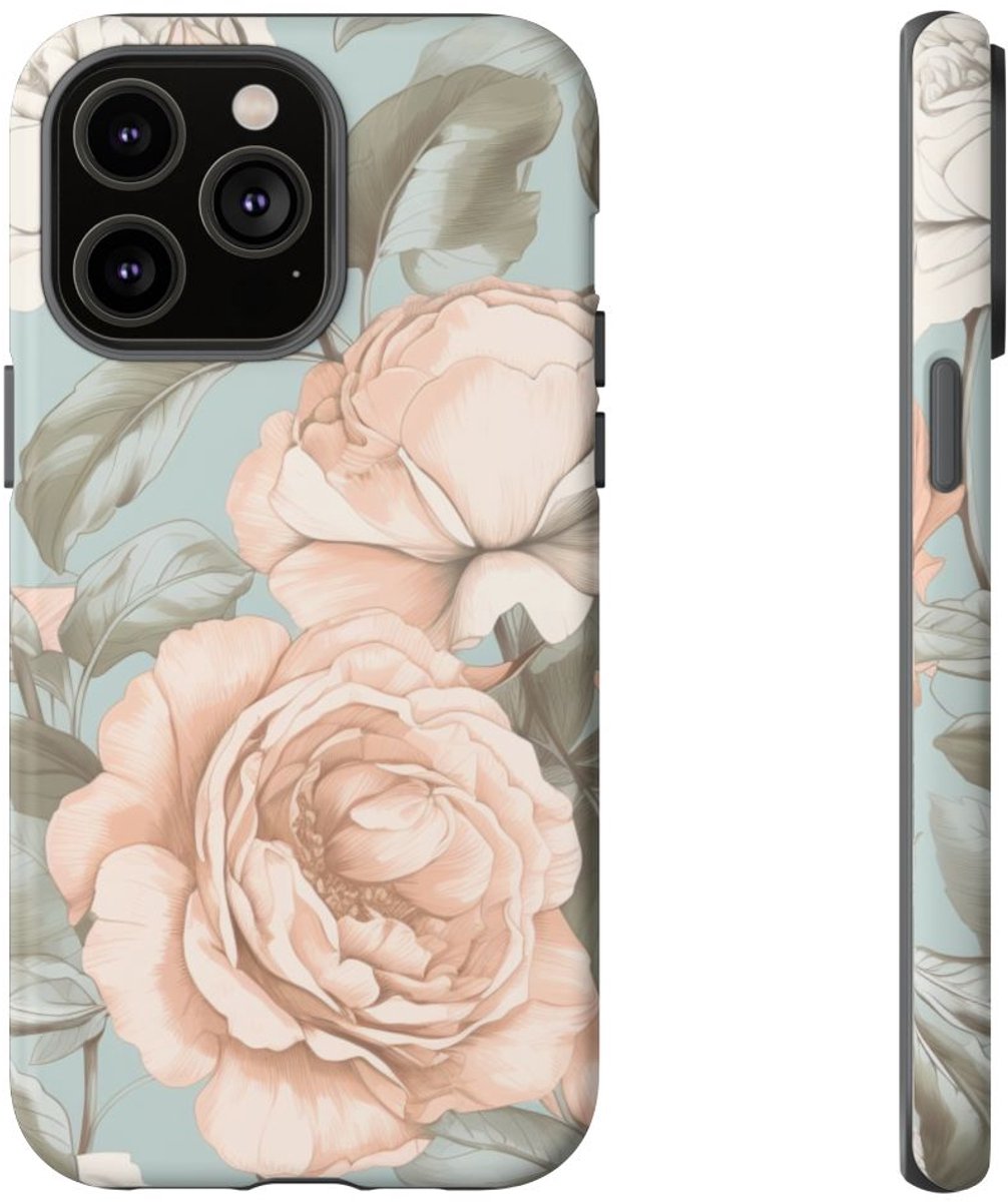 Pastelrozen en Bloemmotief – Telefoonhoesje Geschikt voor iPhone 14 Pro Max